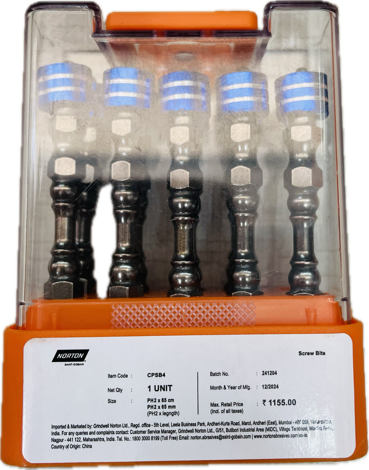 NORTON HIGH TORQUE DOUBLE ENDED MAGNETIC SCREW BIT - PH2 x 65MM (PACK OF 10)