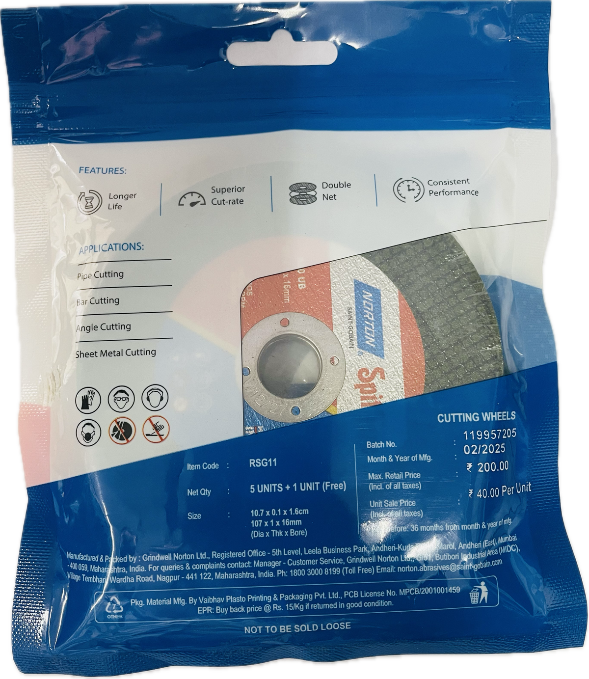 NORTON SPIT FIRE 4"(107mm) DOUBLE NET CUT OFF WHEEL - PACK OF 6 (BUY 5 GET 1 FREE)