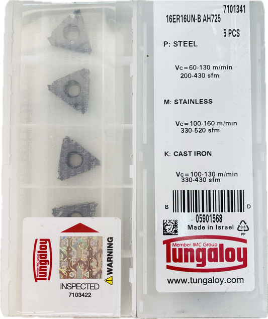 TUNGALOY 16ER16UN-B AH725 THREADING INSERT - PACK OF 5
