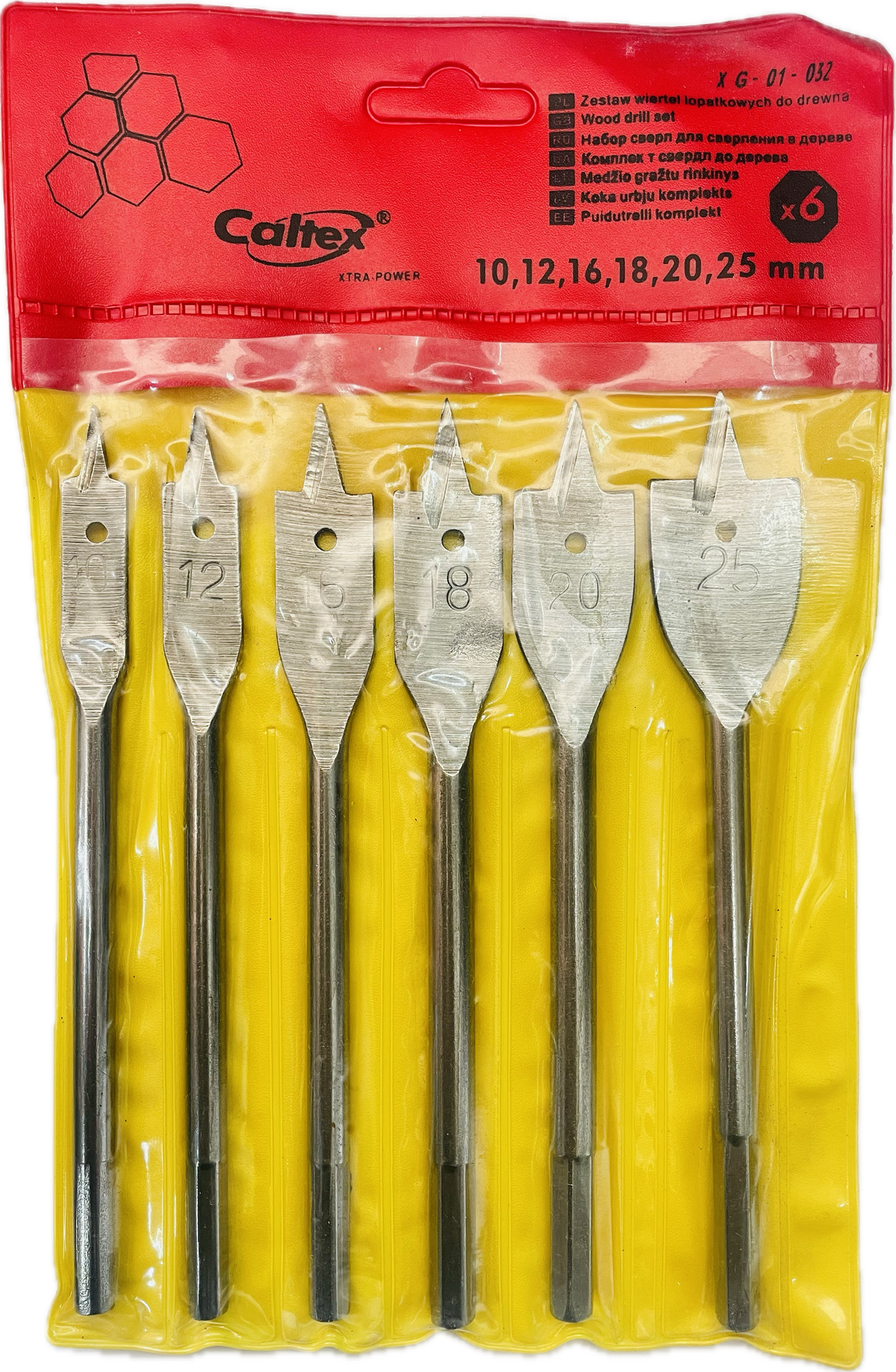 CALTEX 10MM TO 25MM FLAT WOOD DRILL BIT SET HEX SHANK( SET OF 6 PCS)