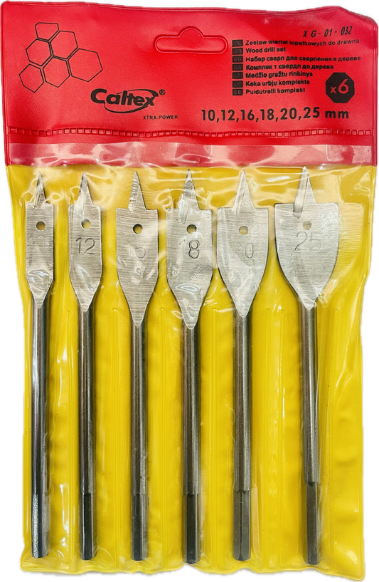 CALTEX 10MM TO 25MM FLAT WOOD DRILL BIT SET HEX SHANK( SET OF 6 PCS)